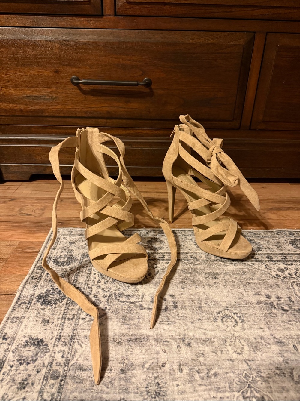 Wild Diva Tan Lace-Up Strappy Heels - Picture 3 of 6